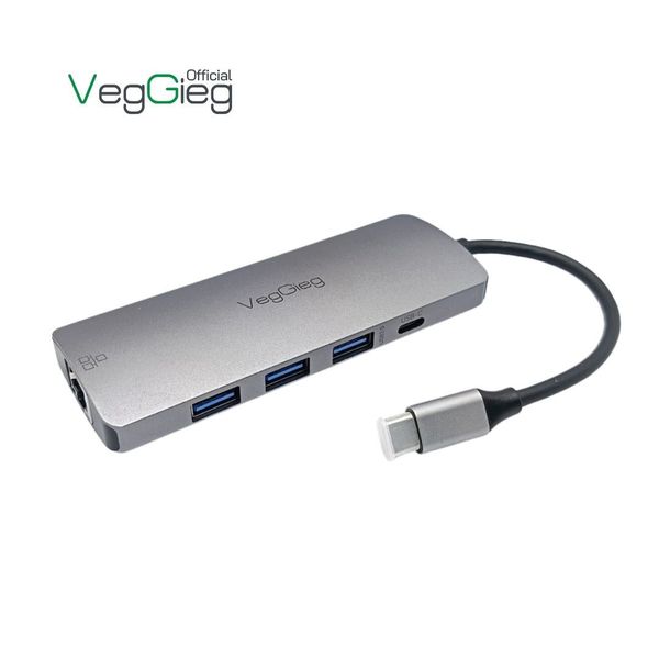 Bộ chuyển đổi VEGGIEG USB Type-C ra HDMI + USB 3.0 + 2* USB 2.0 + PD 100W + Type-C + SD/TF + RJ45 100Mbps V-TC10R