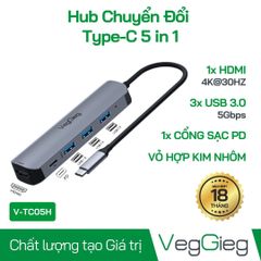 BỘ CHUYỂN ĐỔI USB Type C SANG HDMI+3xUSB 3.0+PD VEGGIEG V-TC05H