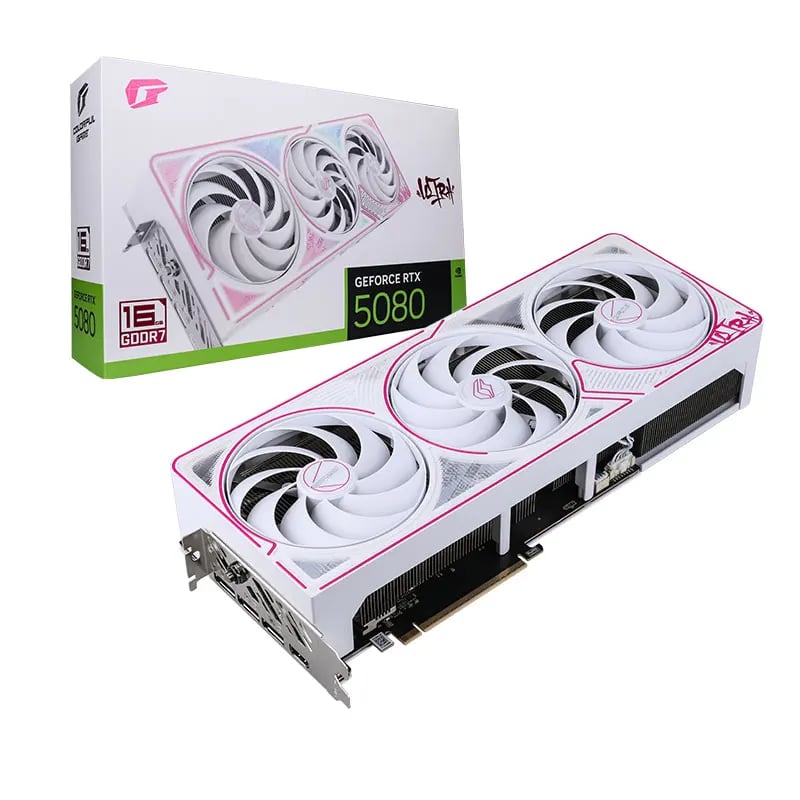 Card màn hình Colorful iGame GeForce RTX 5080 Ultra OC 16GB-V Card màn hình Colorful iGame GeForce RTX 5080 Ultra OC 16GB-V thiết kế trắng hồng
