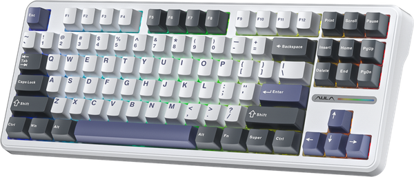 Bàn Phím Cơ Có Dây AULA F87 | Trắng/Đen/Xanh Dương | Grey Wood V3 Switch (87 phím, Gasket mount, Hotswap)