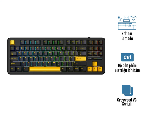 BÀN PHÍM CƠ GAMING AULA F87 (8770) 3 MODE (Phiên bản Đen+Xanh đậm+Cam/ Greywood V3 Switch)