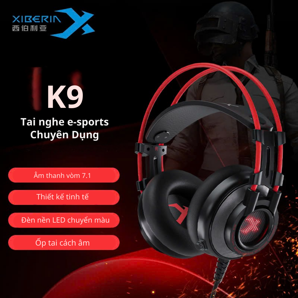 Tai Nghe Gaming Có Dây Xiberia K9 | Đen, RGB, Virtual 7.1, OverEar