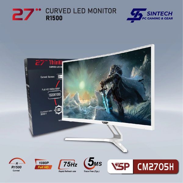 Màn Hình Cong Gaming VSP CM2705H 27 inch, Full HD, VA, 75Hz, 6ms, cong Trắng