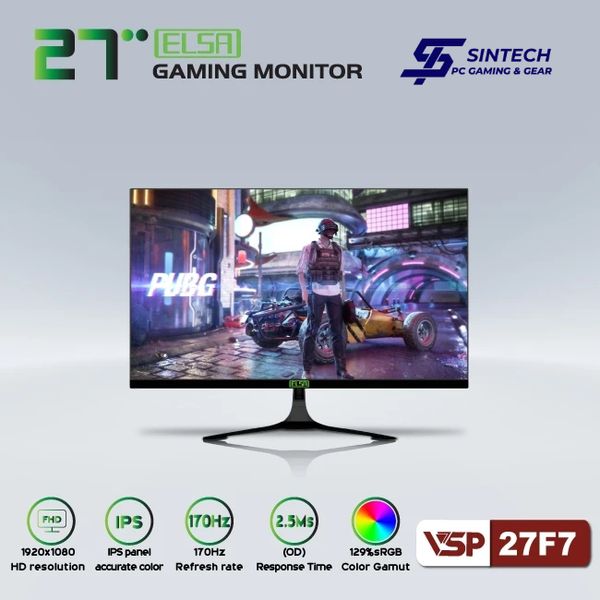 Màn hình Gaming VSP ELSA 27F7 | 27 inch, Full HD, IPS, 170Hz, 2ms, phẳng, đen