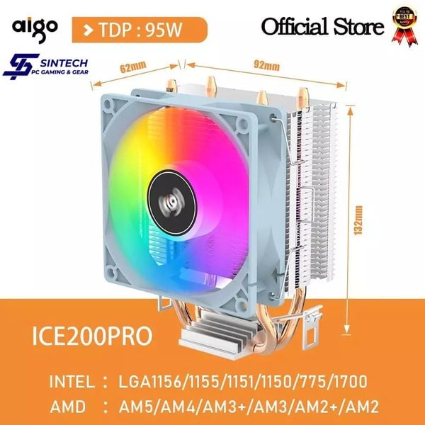 AIGO ice200pro không khí bộ làm mát CPU 2 nóng máy tản nhiệt 3pin quạt PWM quạt yên tĩnh cho trong 115x 1200 1700 AM4 AM