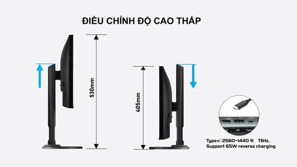 Màn hình phẳng VSP 24 inch 2K eSport Gaming VU241Q | QHD | USB C/Type C