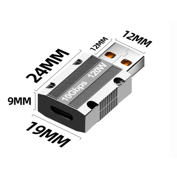 Đầu chuyển đổi usb sang type c, usb a ra type-c hỗ trợ sạc 120w 20v6a, 10Gbps