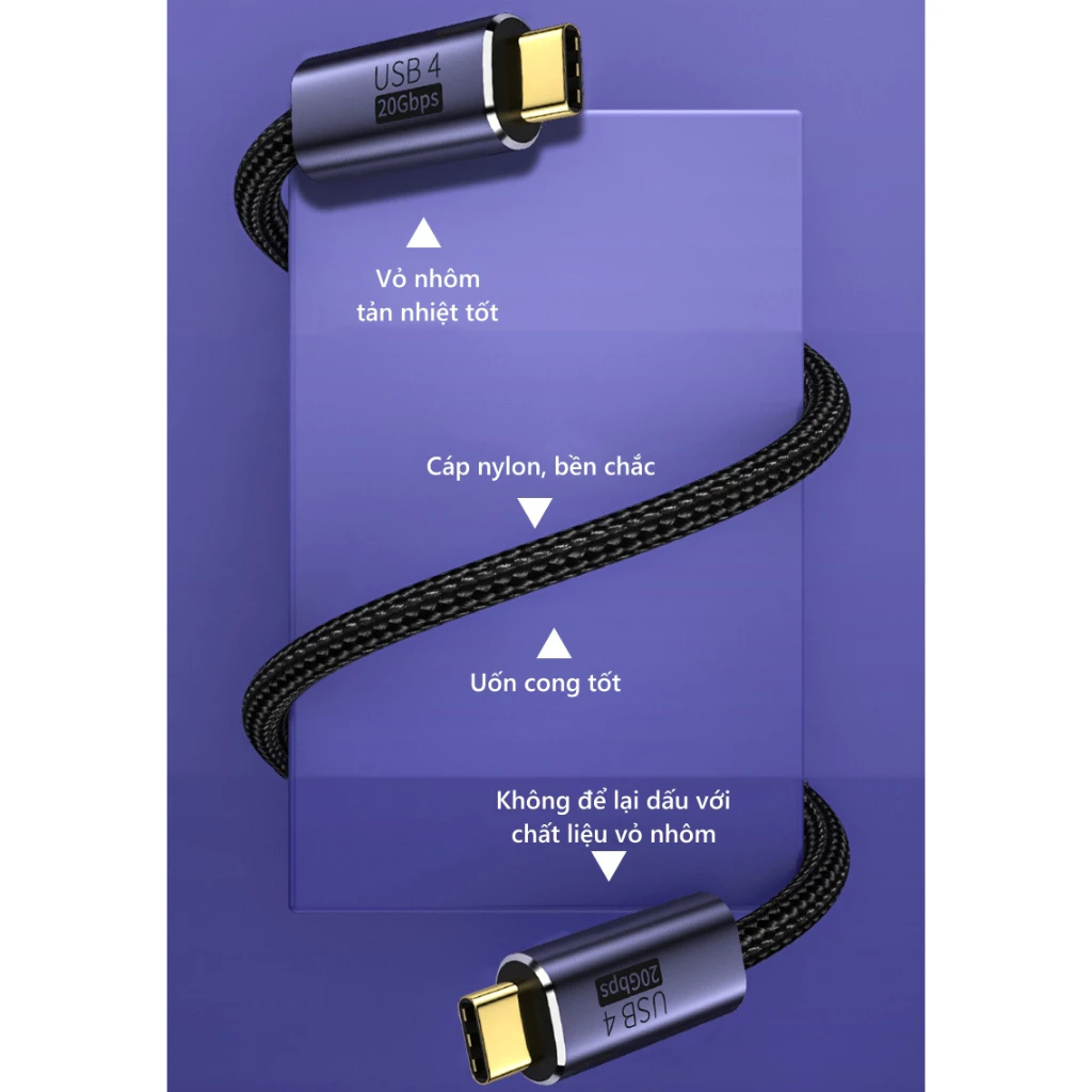 Cáp type c (Thunderbolt) chuẩn usb c 4 hỗ trợ 8k60hz 4k120hz, PD 100w, 20Gbps