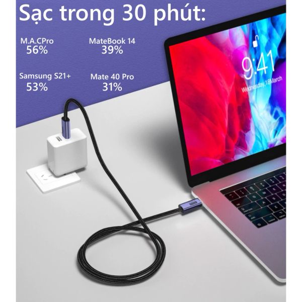 Cáp type c (Thunderbolt) chuẩn usb c 4 hỗ trợ 8k60hz 4k120hz, PD 100w, 20Gbps