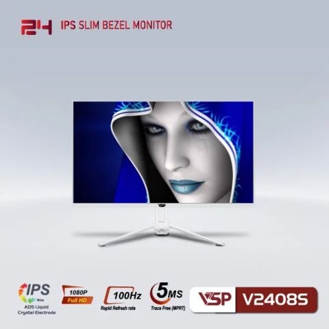 Màn hình VSP V2408S | 24 inch, Full HD, IPS, 100Hz, 5ms, phẳng, trắng