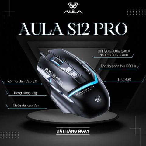 Chuột Gaming Aula có dây S12 PRO ĐEN