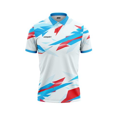 Áo Pickleball - Tennis polo họa tiết trắng phối xanh