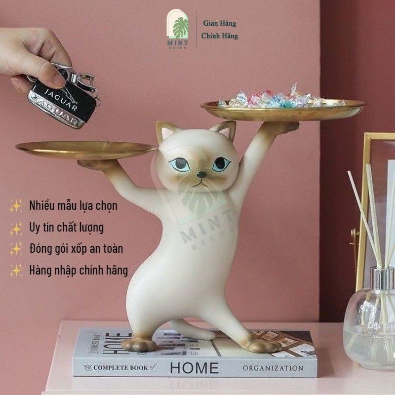  Tượng Mèo lắc hông bê 2 khay vui vẻ MINT DECOR Khay Đựng Đồ Đôi Trang Trí Nhà Cửa để Chìa Khóa Quà tân gia khai trương D09 