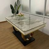  Bàn Ăn Inox Mạ Vàng Mặt Đá Luxury 