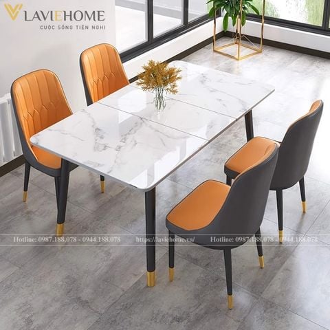  Bộ Bàn Ăn Mặt Đá Plato + Ghế Monet Không Tay 