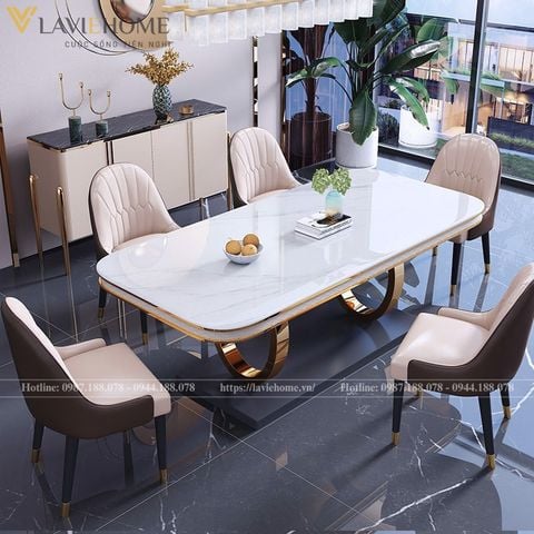  Bộ Bàn Ăn Mặt Đá Luxury + Ghế Monet 