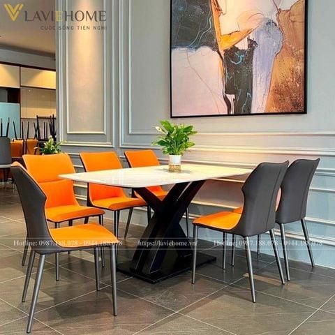 Bộ bàn ăn mặt đá Gucci kết hợp với ghế Willow