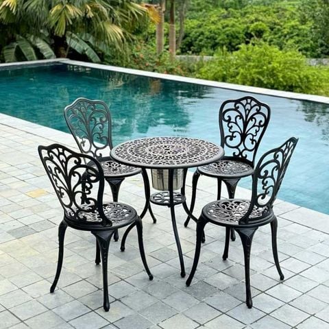 Bộ bàn 4 ghế nhôm đúc sân vườn, dễ lắp ráp, tiện lợi khi sử dụng