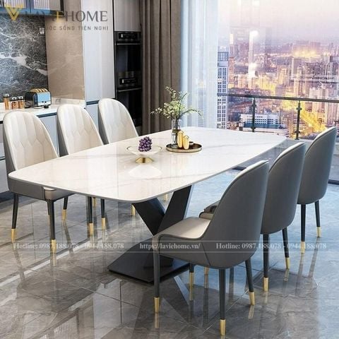  Bộ Bàn Ăn Mặt Đá Fiona + Ghế Ăn Monet 