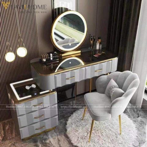  Bàn Trang Điểm AKBP017 – Sang Trọng, Hiện Đại Với Loa Và Sạc Không Dây 
