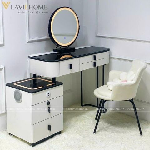 Bàn Trang Điểm AKBP22 – Hiện Đại, Tiện Lợi Với Loa, Sạc Không Dây Và Mặt Kính Cường Lực 