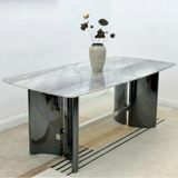  Bàn Ăn Inox Tráng Gương Mặt Đá Aster 