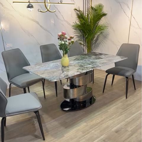 Bàn ăn mặt đá cao cấp chân kim loại hiện đại