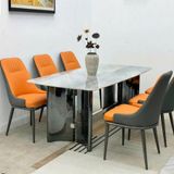  Bàn Ăn Inox Tráng Gương Mặt Đá Aster 