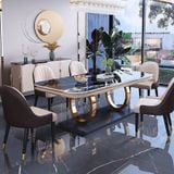  Bàn Ăn Inox Mạ Vàng Mặt Đá Luxury 