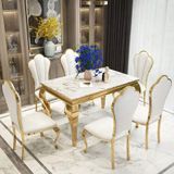  Bàn Ăn Inox Mạ Vàng Mặt Đá Felicia 