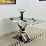  Bàn Ăn Inox Tráng Gương Mặt Đá Hera 