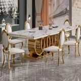  Bàn Ăn Inox Mạ Vàng Mặt Đá Audi 