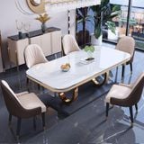  Bàn Ăn Inox Mạ Vàng Mặt Đá Luxury 