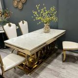  Bàn Ăn Inox Mạ Vàng Mặt Đá Audi 