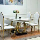  Bàn Ăn Inox Mạ Vàng Mặt Đá Luxury 