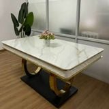  Bàn Ăn Inox Mạ Vàng Mặt Đá Luxury 