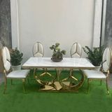  Bàn Ăn Inox Mạ Vàng Mặt Đá Mercedes 