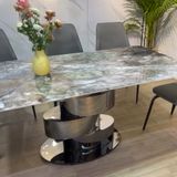  Bàn Ăn Inox Tráng Gương Mặt Đá Gaia 