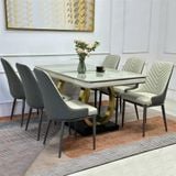  Bàn Ăn Inox Mạ Vàng Mặt Đá Luxury 