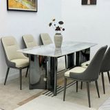  Bàn Ăn Inox Tráng Gương Mặt Đá Aster 