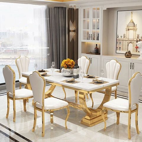 Bộ bàn ăn tân cổ điển 6 ghế đẳng cấp hoàng gia
