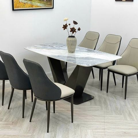 Bộ bàn ăn mặt đá phối chân kim loại 6 ghế