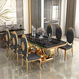  Bàn Ăn Inox Mạ Vàng Mặt Đá Mercedes 