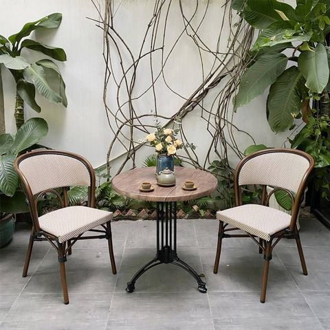 Bộ bàn 2 ghế Textilene sân vườn, phong cách tối giản, dễ phối hợp