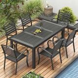  Bàn Chữ Nhật Đen Ngoài Trời Khung Nhôm Nan Polywood DPBV22 