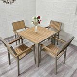  Bộ Bàn Vuông Xám Ngoài Trời Khung Nhôm Nan Polywood DPBV20C2 + DPAV11A 