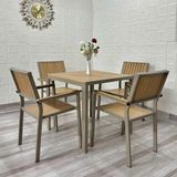  Bộ Bàn Vuông Xám Ngoài Trời Khung Nhôm Nan Polywood DPBV20C2 + DPAV11A 