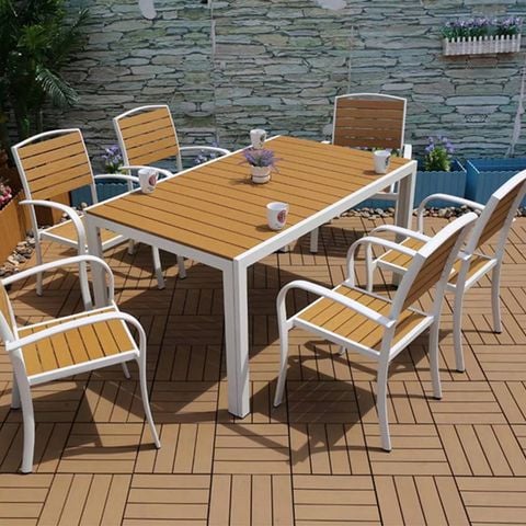 Bàn ngoài trời Polywood chữ nhật, phù hợp sân vườn, ban công