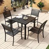  Bàn Vuông Đen Ngoài Trời Khung Nhôm Nan Polywood HPD8 