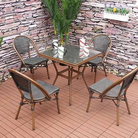 Bộ Bàn khung nhôm đúc mặt nhựa giả mây sang trọng, bền đẹp